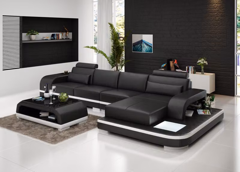 Ledersofa Couch Wohnlandschaft Ecksofa Eck Garnitur Design Modern Sofa G8013C