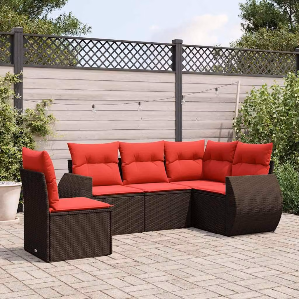 Maison Exclusive - Set di 5 divani da giardino con cuscini, marrone, polyrattan