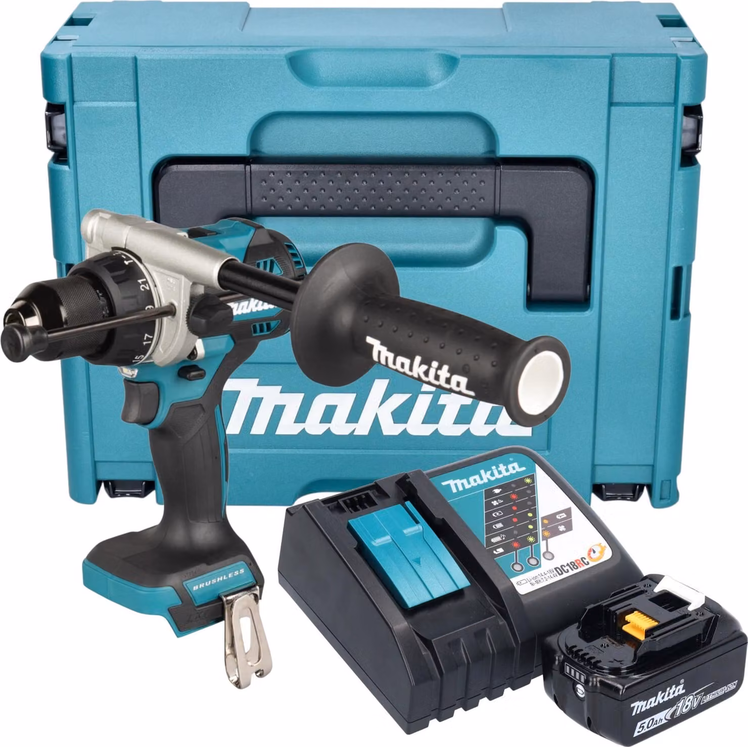 Makita DHP 492 RT1J Avvitatore a percussione a batteria 18 V 141 Nm Brushless + 1x batteria 5,0 Ah + caricabatteria + Makpac