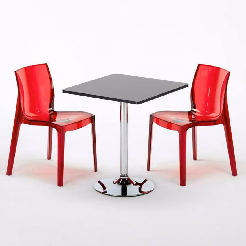 Tavolo quadrato nero e 2 sedie Set di aste per interni in polipropilene colorato Grand Soleil Femme Fatale Phantom - Rosso trasparente
