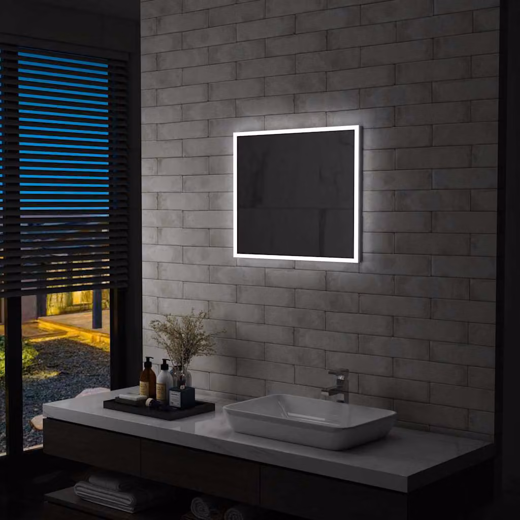 vidaXL Specchio da Parete con LED Rettangolare, Colore Argento e Bianco, L: 60 cm, H: 50 cm