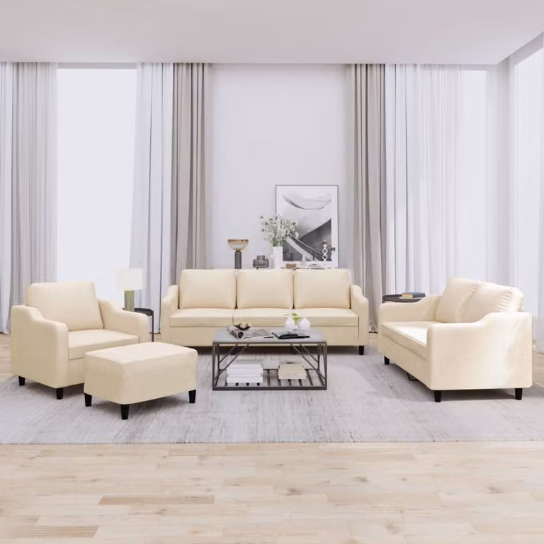vidaXL Set di Divani 4 Pezzi Moderno in Tessuto Beige con Cuscini e Pouf