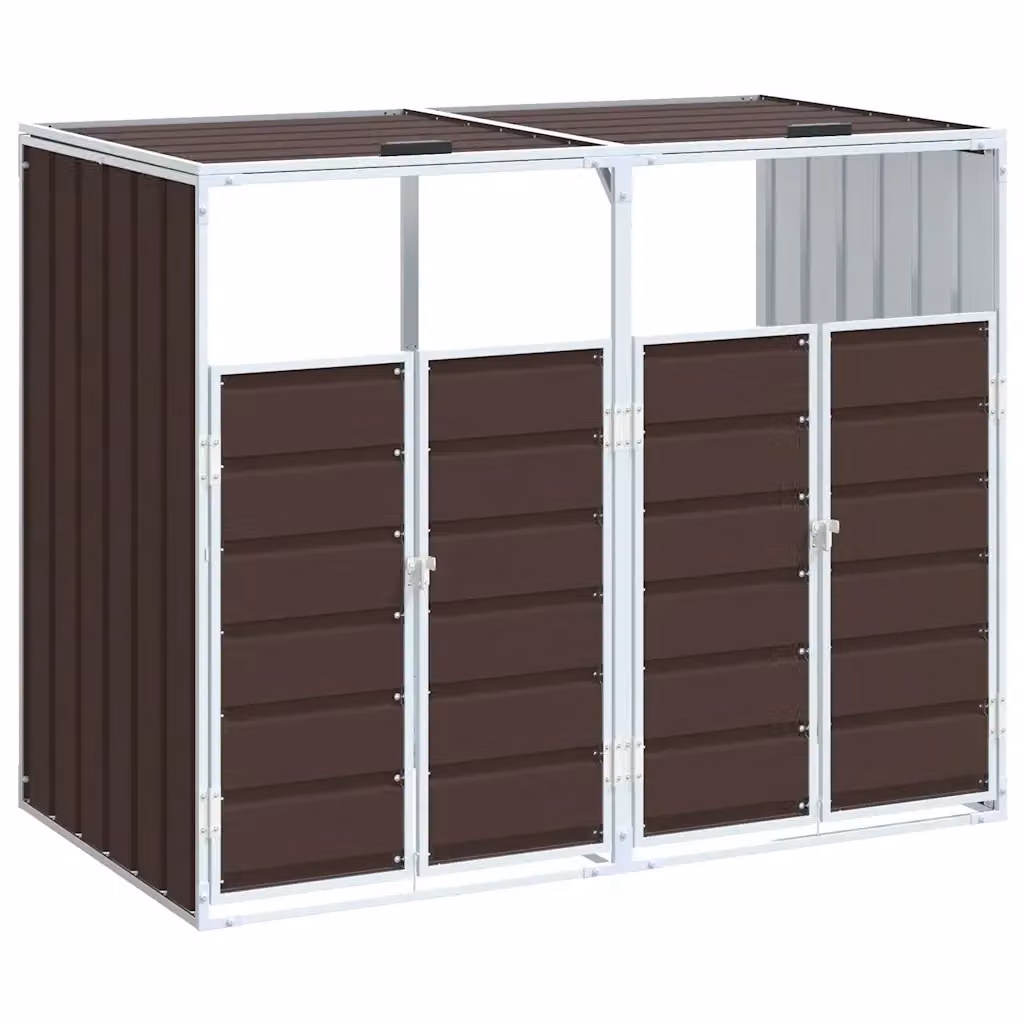 Copribidone con Ruote per 2 Bidoni vidaXL in Acciaio Marrone L/P/H: 144 x 81 x 113 cm – 2