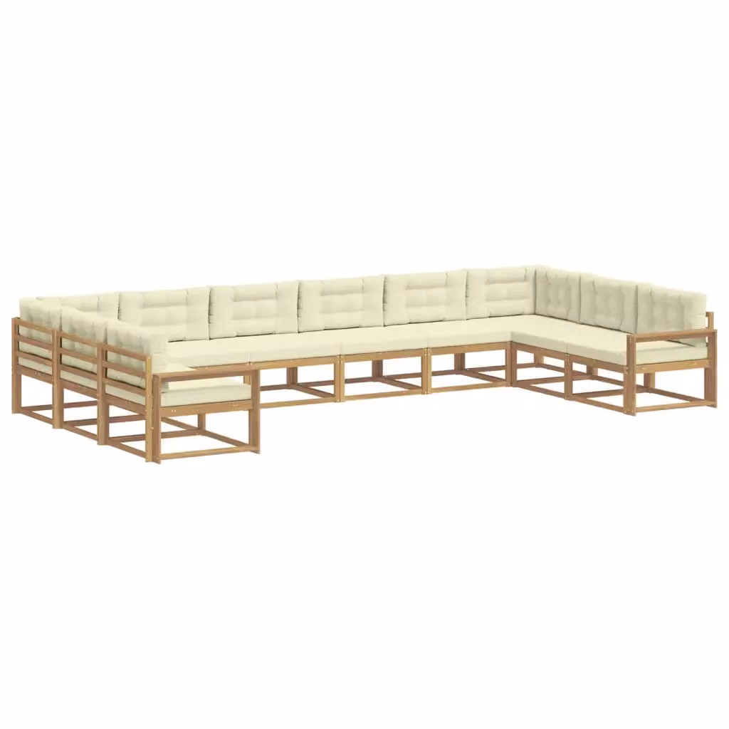Set di divani da esterno a forma di U vidaXL in legno di acacia con cuscini Bianco e Beige – 2