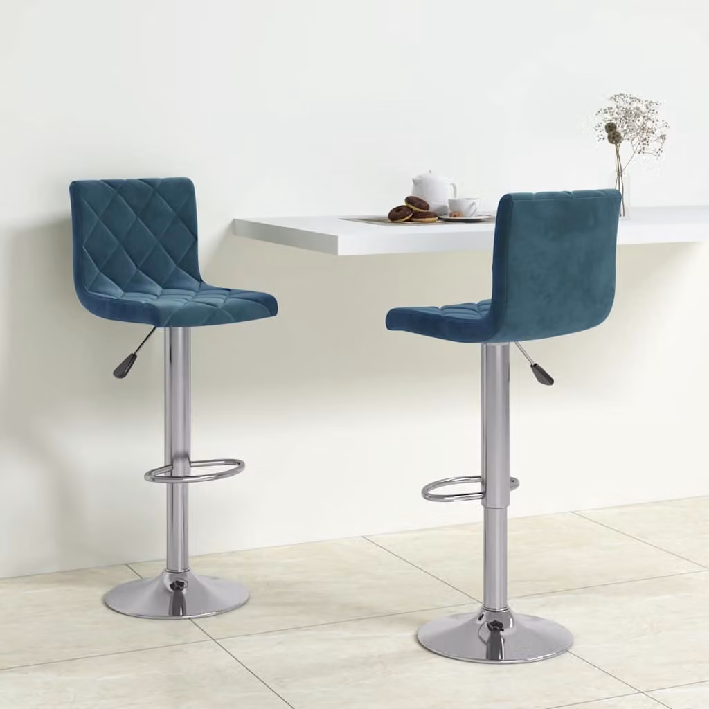Set di 2 sgabelli da bar vidaXL in velluto blu con base girevole a 360 gradi