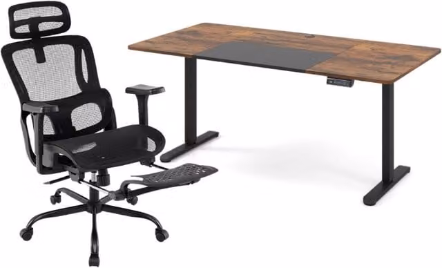 Scrivania elettrica regolabile per computer e sedia ergonomica da ufficio, Scrivania in piedi e sedia girevole con poggiatesta