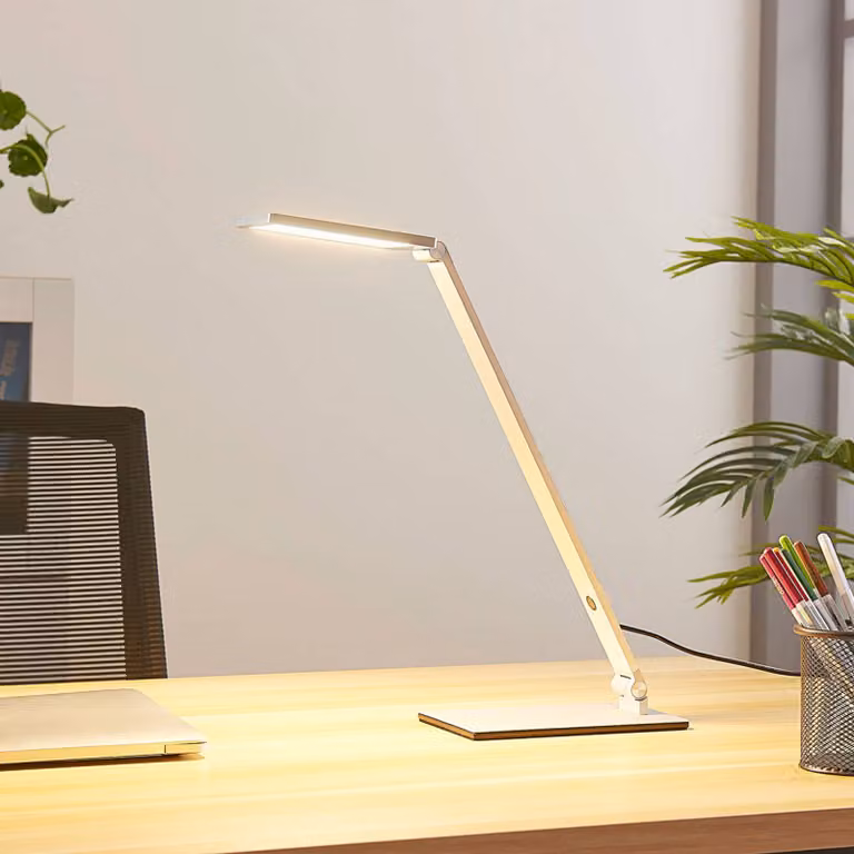 Lampada da scrivania Resi Lucande, dimmerabile, Alluminio / Grigio / Zincato, Studio / Ufficio, Alluminio, Moderno, Lampada da tavolo LED