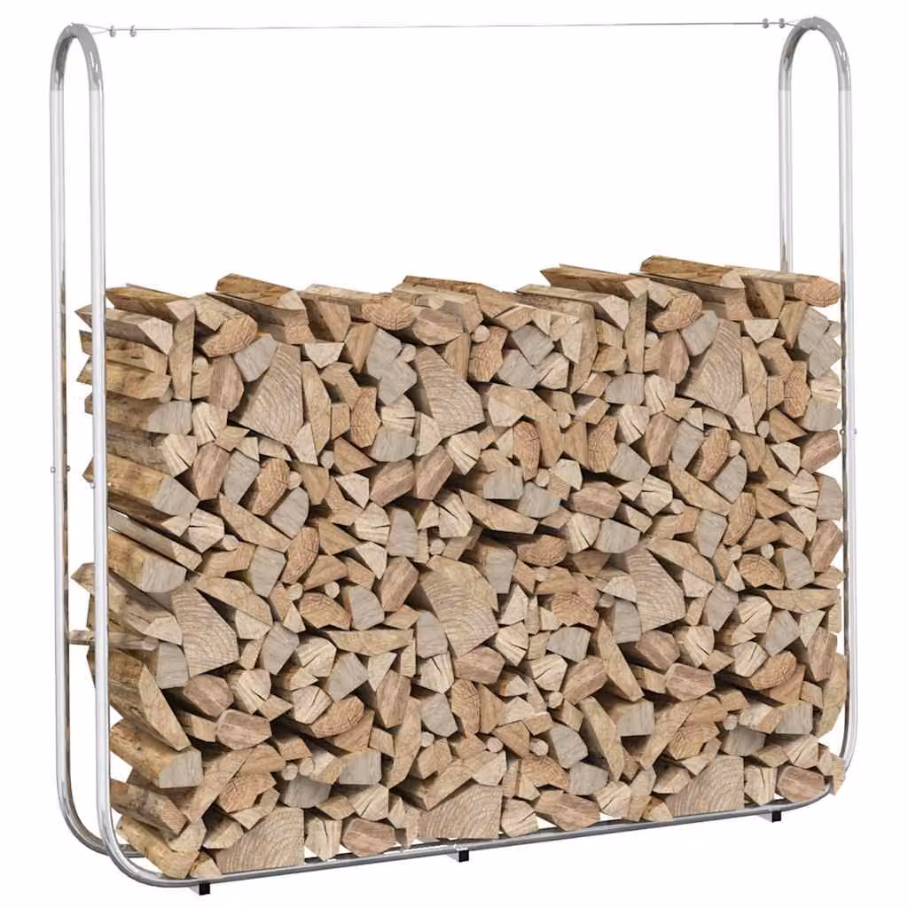Rastrelliera per legna vidaXL in acciaio zincato argento L 150 cm, P 25 cm, H 150 cm