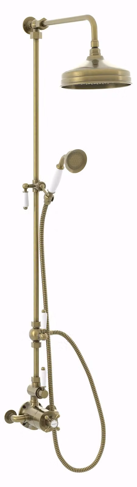 Set doccia termostatico, in ottone anticato, con soffione da 200 mm e doccetta manuale