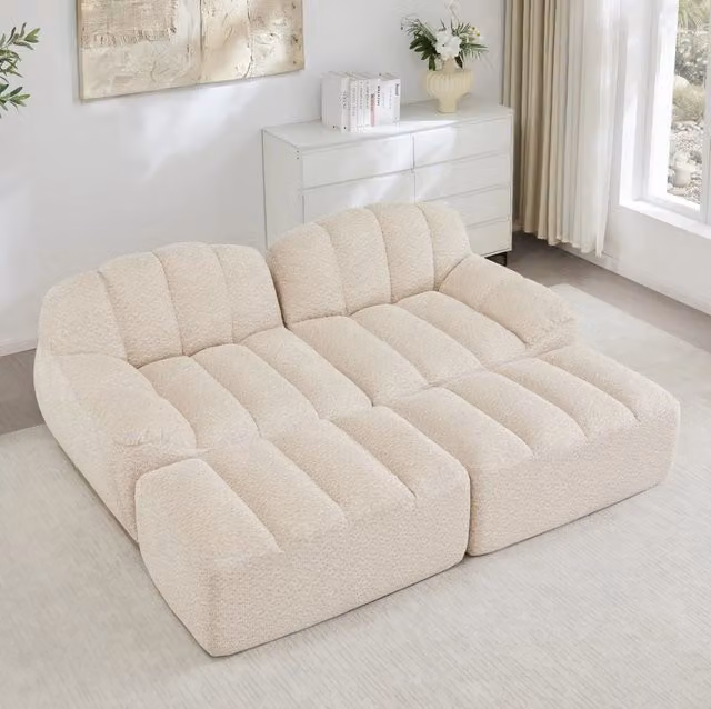 Divano modulare senza struttura in pile granulare; beige e bianco