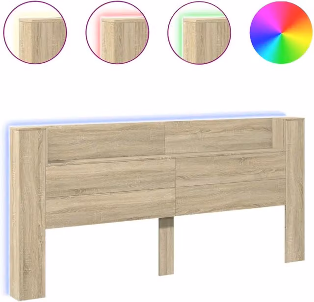 Testiera con Contenitore a LED-Testata del letto Rovere Sonoma 220x16,5x103,5 cm
