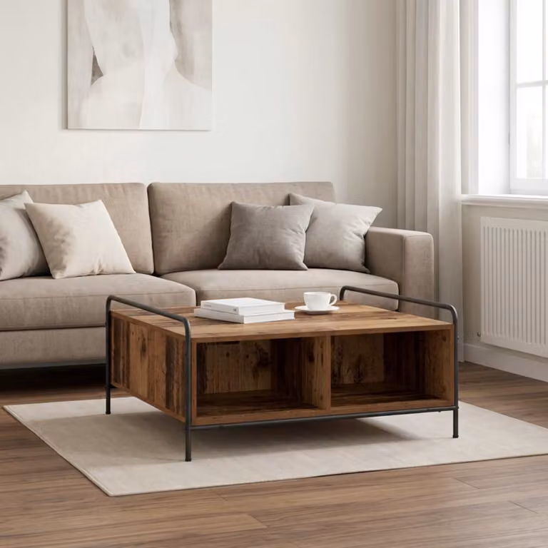 Tavolino da salotto moderno vidaXL in legno e metallo marrone L/P/H: 90 x 90 x 41 cm