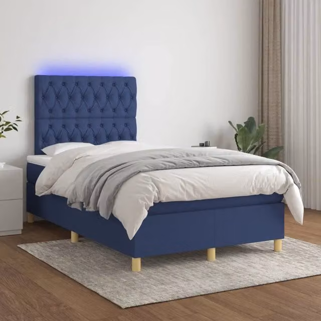 Letto Ibrido con Materasso vidaXL in Tessuto Blu e Bianco con Illuminazione LED e Porta USB L/P: 120 x 200 cm – 1