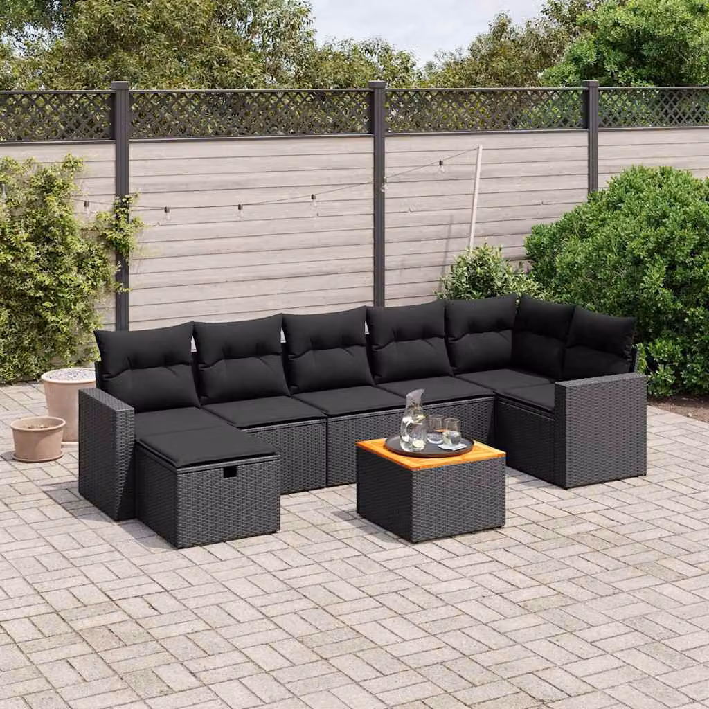 Set di Divani da Giardino vidaXL a Forma di L con Cuscini Nero in Polyrattan e Acciaio – 1