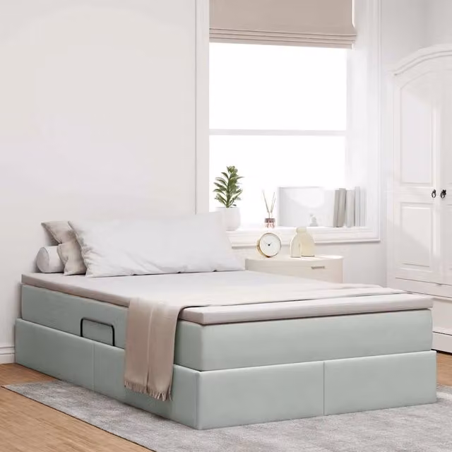 Letto con contenitore e materasso ibrido vidaXL in velluto grigio, L/P/H: 200 x 120 x 48,5 cm