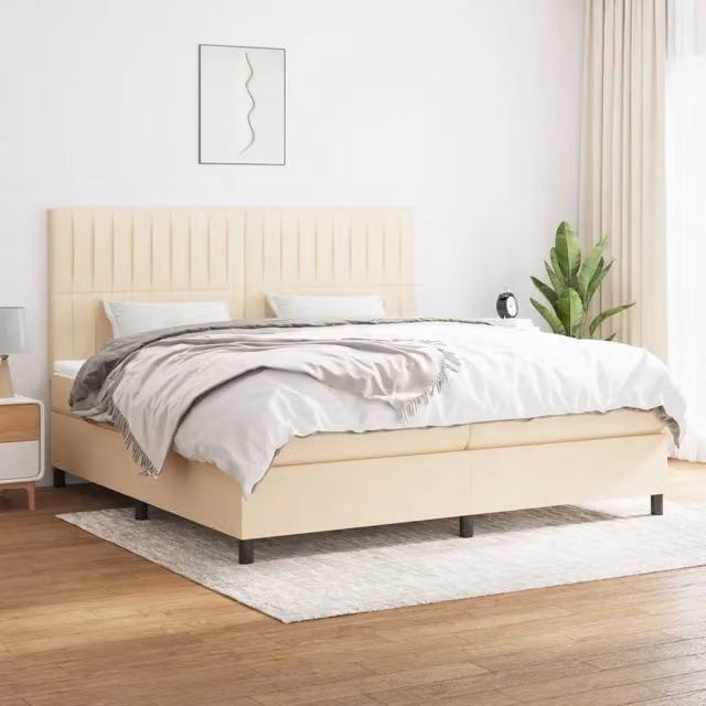 Letto Ibrido con Giroletto a Molle e Materasso vidaXL, Colore Beige e Bianco, L/P: 200 x 200 cm