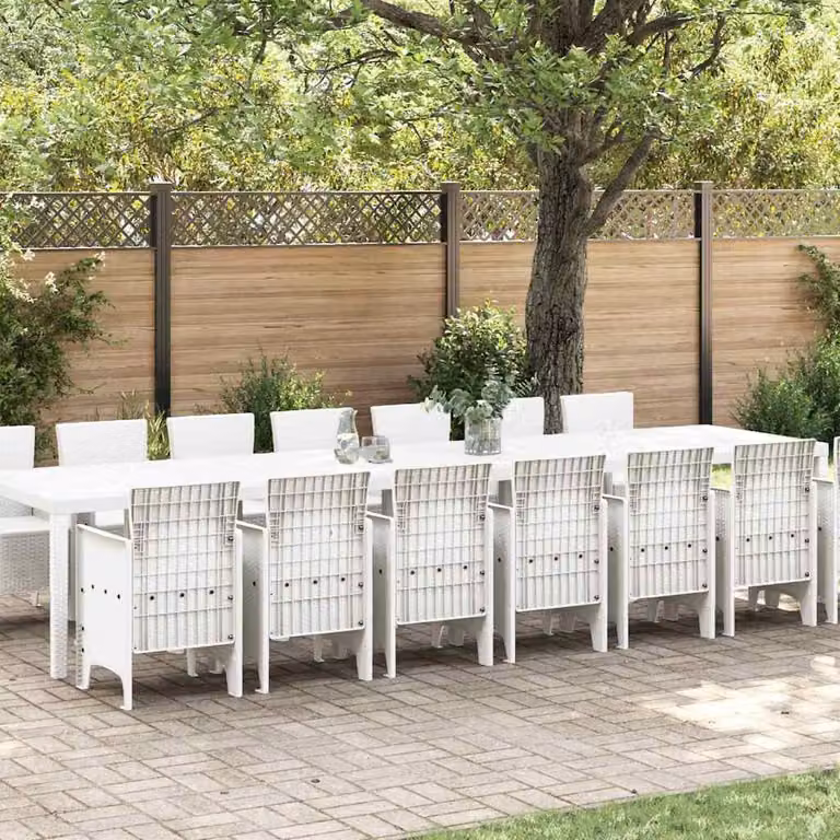 Maison Exclusive - Set da pranzo per giardino con cuscini, 15 pezzi, colore bianco, materiale: polipropilene (PP)