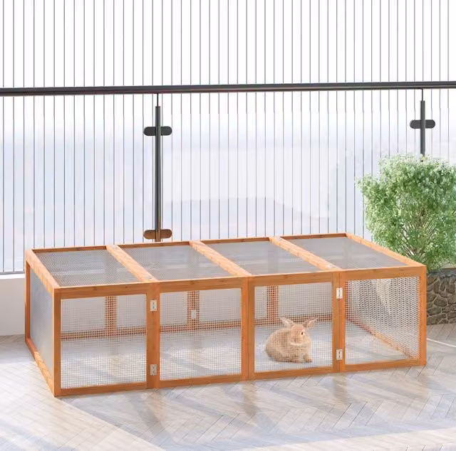 Recinto per conigli 181x100x48 cm in legno naturale, doppia apertura, da giardino –