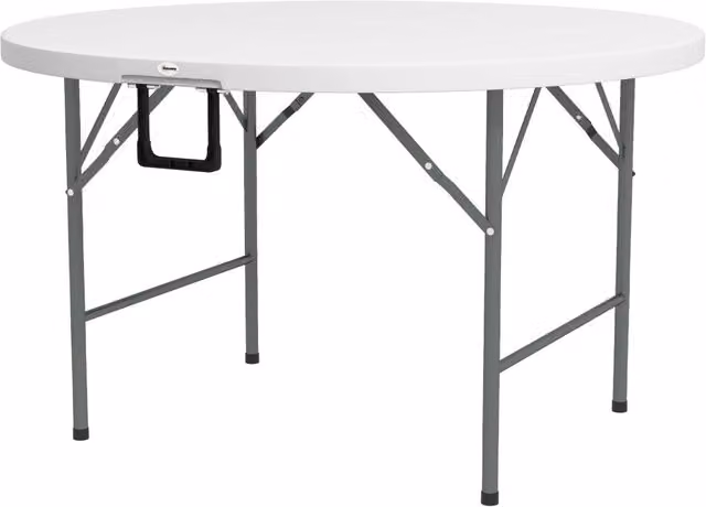 Tavolo rotondo pieghevole GIORDANOSHOP per giardino e balcone in acciaio e plastica, Grigio e Bianco, L: 122 cm, H: 73 cm – 1