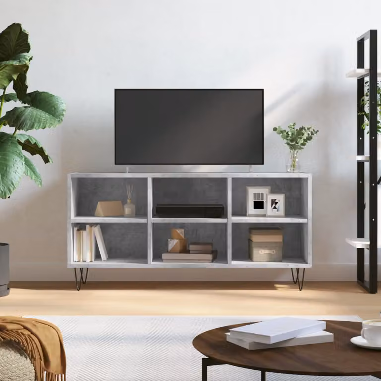 Mobile per TV moderno vidaXL in legno e metallo, Grigio Cemento, L: 103,5 cm, P: 30 cm, H: 50 cm