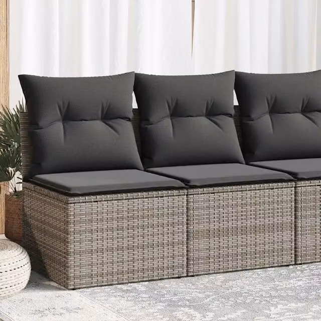 Set Divano da Giardino Design Mania in Polyrattan Acacia Grigio con Cuscini Imbottiti e Coperture Rimovibili