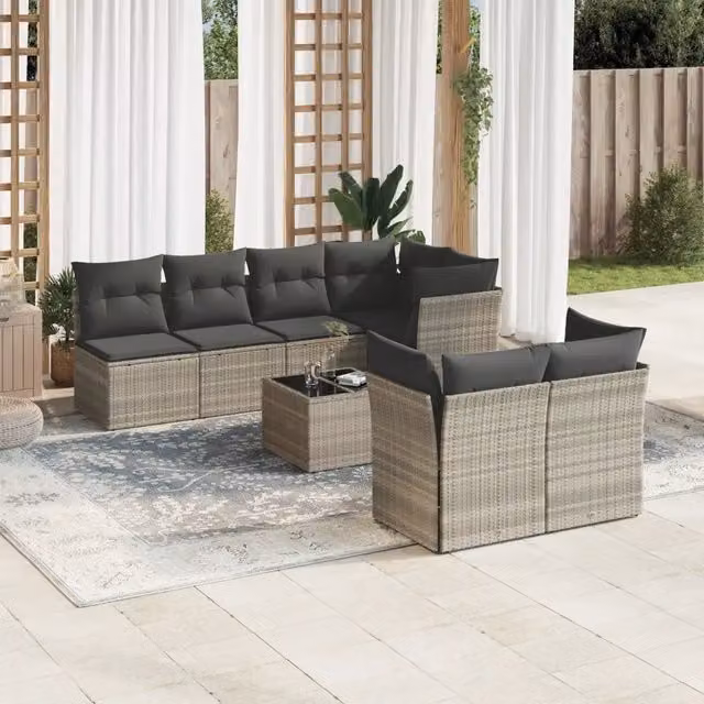 Set Divano da Giardino 8pz con Cuscini Grigio Chiaro Polyrattan 3249141