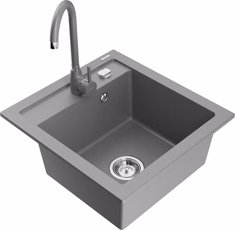 Mexen Vito lavello in granito a 1 vasca con rubinetto da cucina Telma, grigio - 6503-71-670200-71