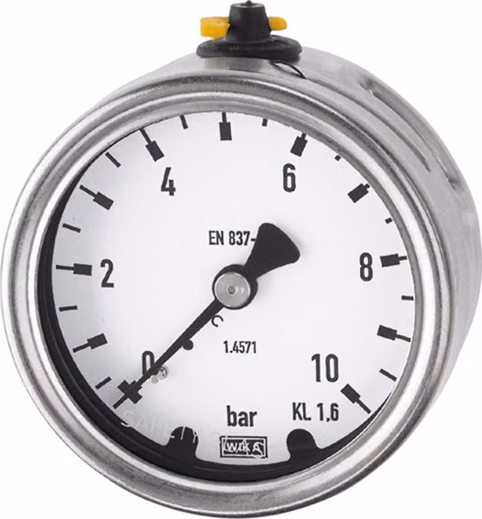 Manometro Riegler, acciaio inox, G 1/4 posteriore centrato, 0 - 2,5 bar, Ã˜ 63