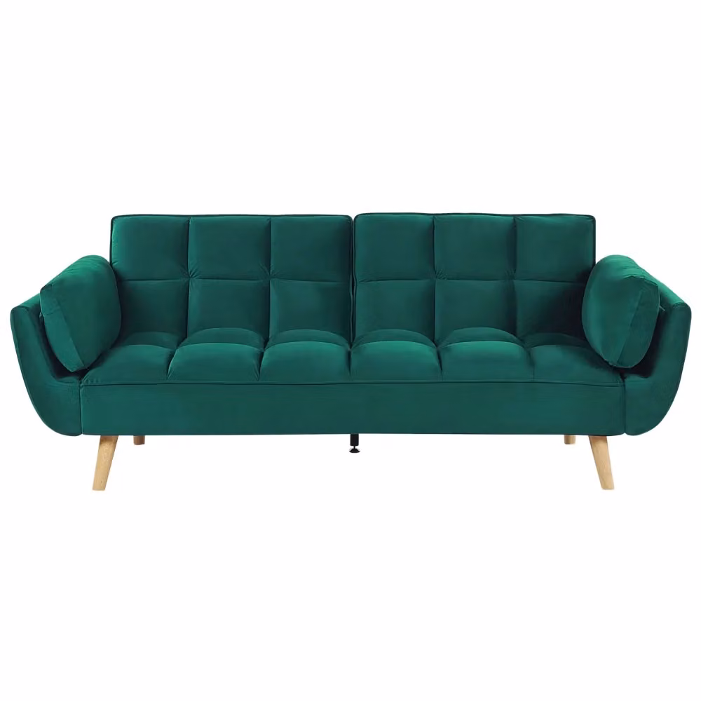 Divano Letto Beliani a 3 Posti in Velluto Verde con Gambe in Legno e Sistema Click Clack – 2