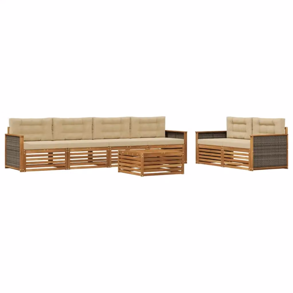 Set di divani da esterno vidaXL a forma di U in legno di acacia con tavolino e cuscini, Beige – 2