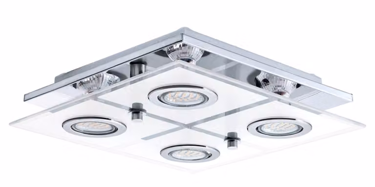 Plafoniera Moderna Cabo Acciaio Cromo 4 Luci Gu10 2,8W