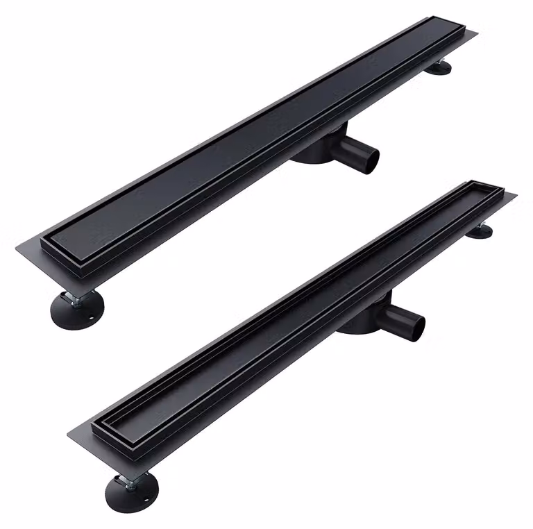 Scarico a pavimento da 80 cm, set completo, colore nero, rotazione a 360° con sistema anti-odore