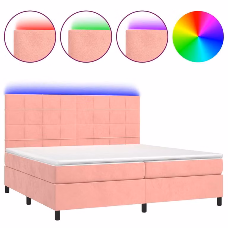 Letto a Molle con Materasso e LED Rosa 200x200 cm in Velluto