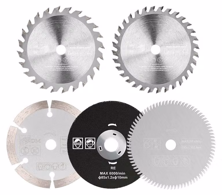 Set di 5 lame per sega circolare da 85 mm, adatte per legno, metallo e plastica