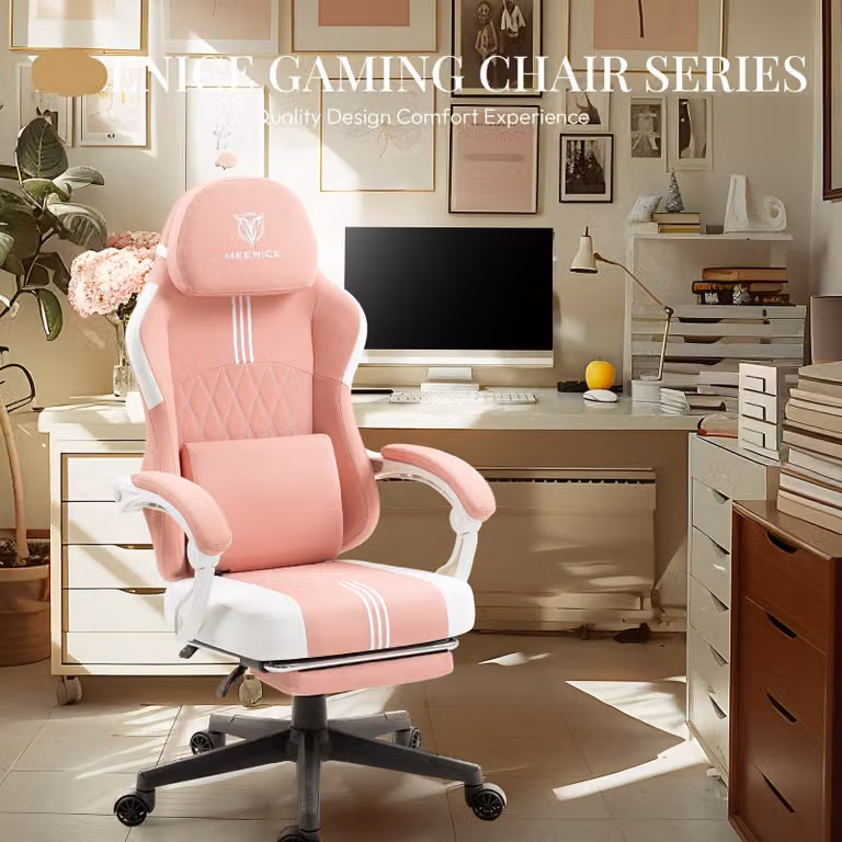 Sedia da gaming - Ergonomica - Schienale alto - Materiale traspirante - Seduta con molle a tasca - Rosa