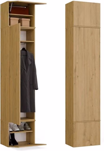 Armadio guardaroba HAGA in rovere artisan con ante a battente e sistema push to open, colore marrone, H 238 cm x L 50 cm x P 50 cm
