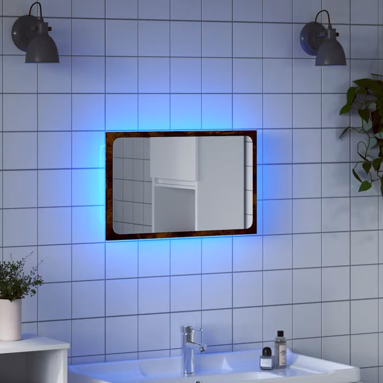 Specchio da Bagno con LED vidaXL in Rovere Sonoma Marrone, L: 60 cm, P: 8,5 cm, H: 38 cm
