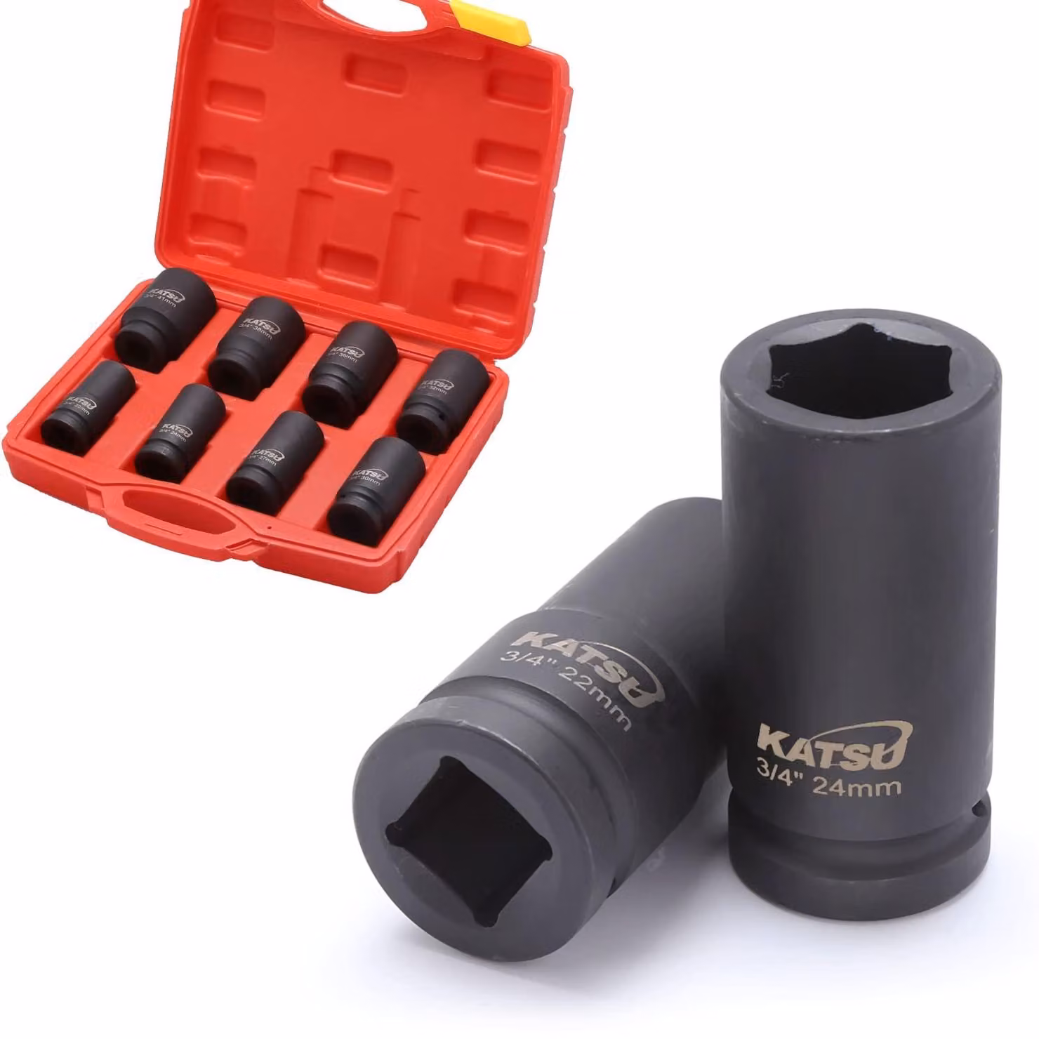 Set di chiavi a bussola profonde da 3/4", 8 pezzi, per lavori pesanti