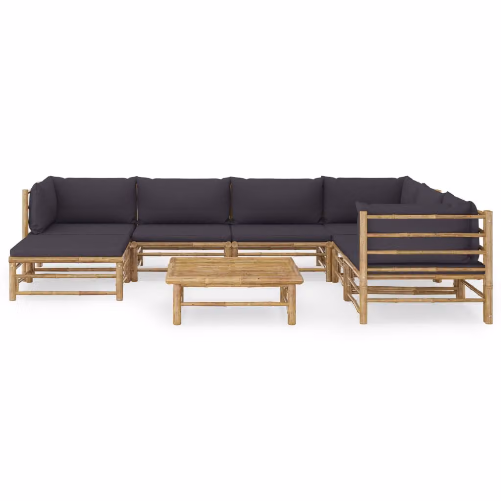 set di 8 pezzi per salotto da giardino con cuscini in bambù grigio scuro