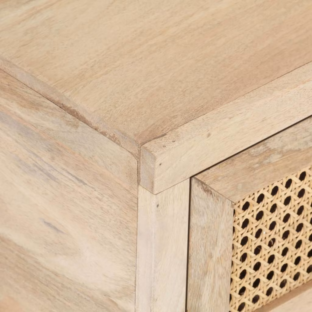 Tavolino 90x50x37 cm in legno massiccio di mango e midollino