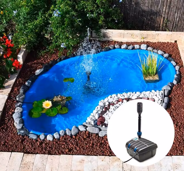 Kit Laghetto Artificiale + Pompa Filtro da Giardino 185x115x36 cm in Polietilene 270 Litri Azzurro
