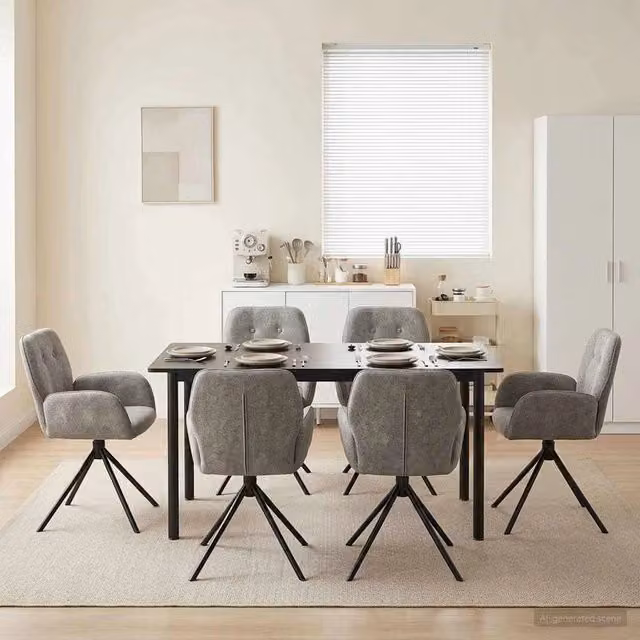 Set di 6 sedie da pranzo girevoli vidaXL in pelle sintetica e microfibra grigia con braccioli e base in metallo