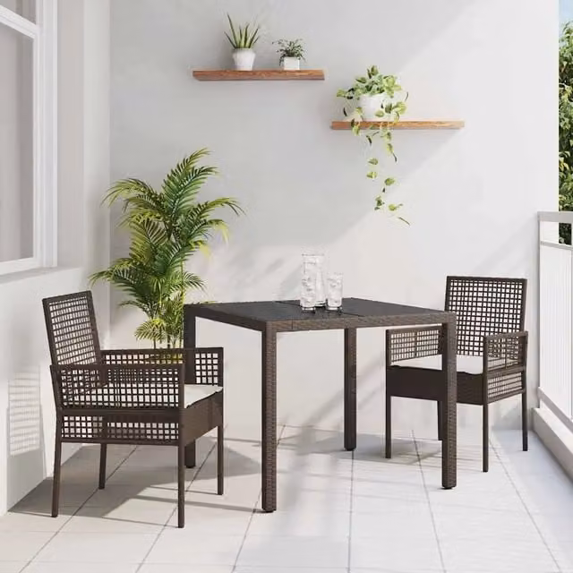 Set da Pranzo per Giardino 3 pz Marrone polyrattan 3334863