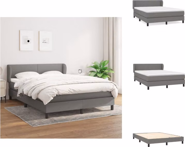 vidaXL Letto a molle con materasso grigio scuro 140x200 cm in tessuto - Letti & strutture letto