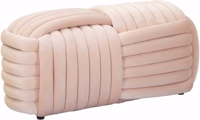 Panca Softy in velluto rosa cipria con nodo centrale 90x45x45 cm