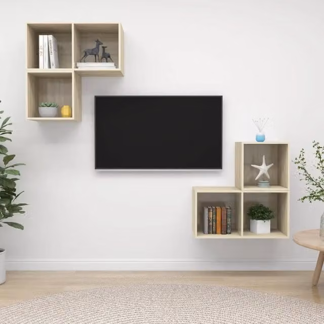 Set Porta TV 4 pezzi Credenza per TV Rovere Sonoma in Truciolato Beige