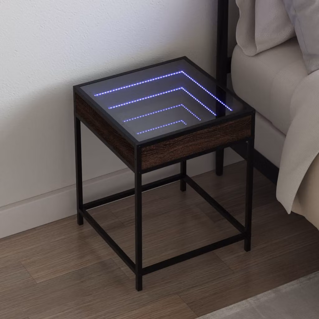 Comodino con LED Infinity vidaXL in Rovere Marrone L 40 cm, P 40 cm, H 51 cm