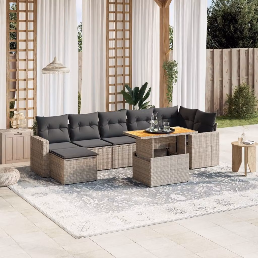 Maison Exclusive - Set da giardino 8 pezzi con cuscini grigio in polyrattan