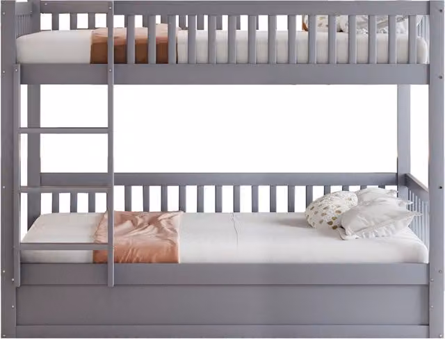 Letto a castello per bambini 90 x 200 cm con contenitore idraulico; struttura in legno grigio e bianco