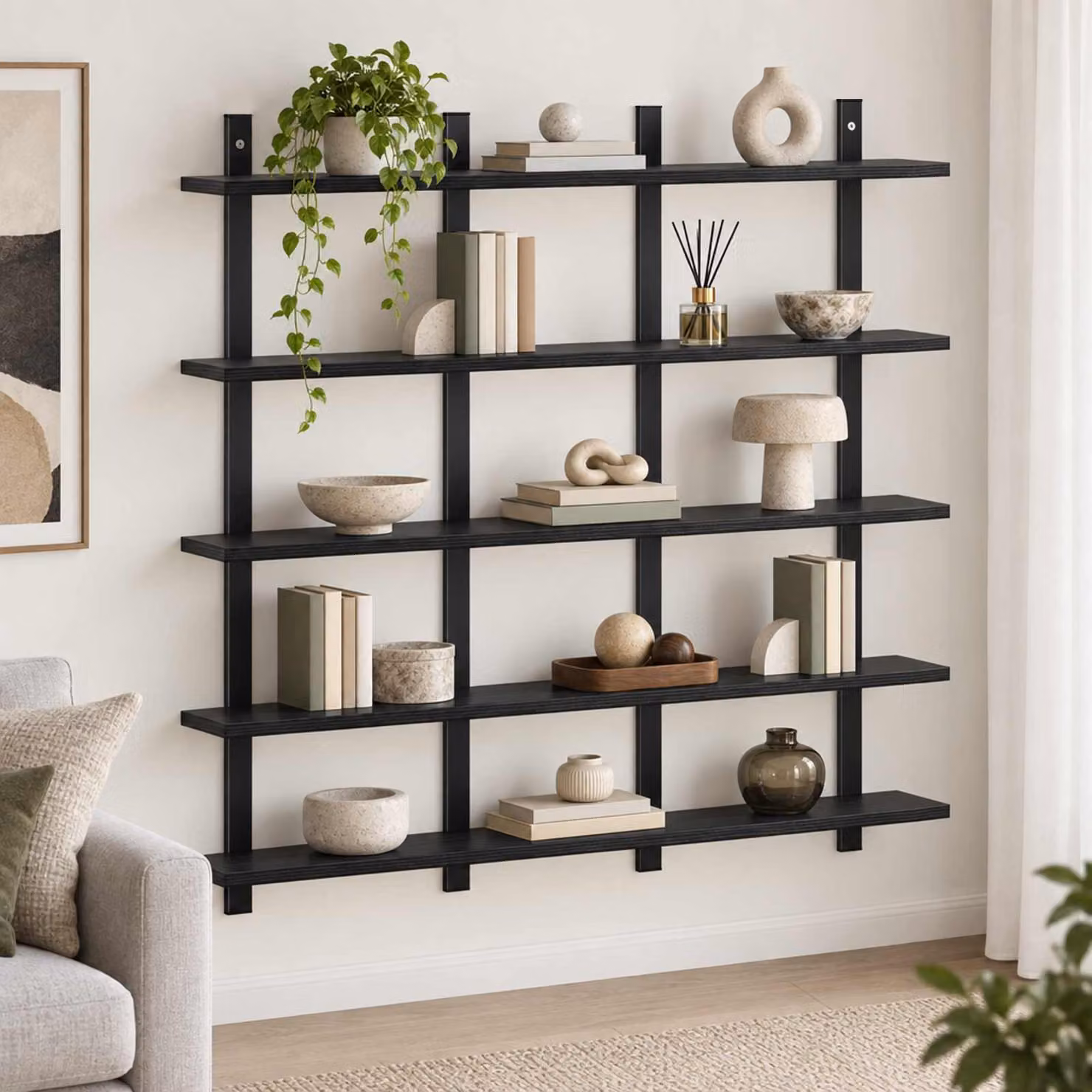 Scaffale da parete moderno vidaXL in legno Rovere Nero L: 102 cm, P: 13.5 cm, H: 102 cm